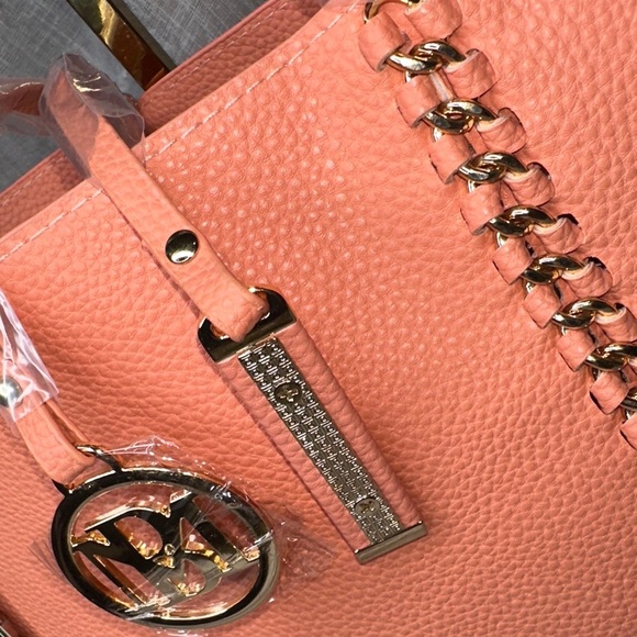 Badgley Mischka Coral Gold Decorative Chain Tote Bag MSRP $139 Vegan Leather NWT - Picture 5 of 16